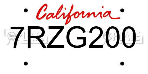 7RZG200 California License Plate