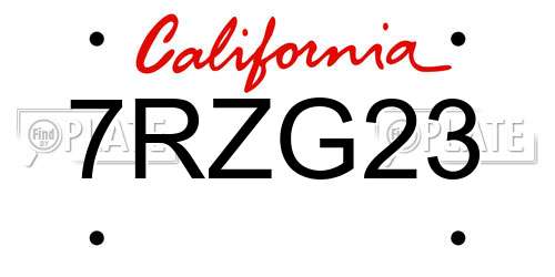 7RZG23 California License Plate
