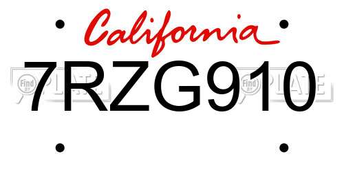 7RZG910 California License Plate