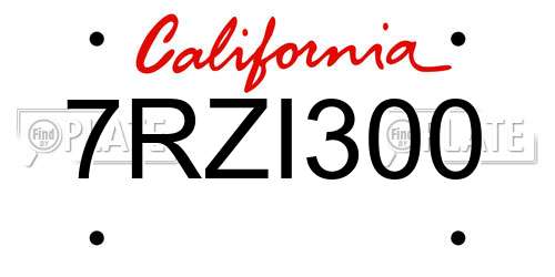 7RZI300 California License Plate