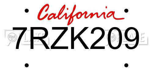7RZK209 California License Plate