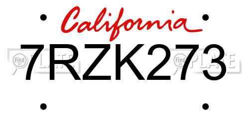 7RZK273 California License Plate