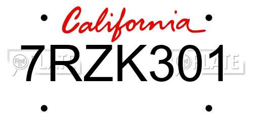 7RZK301 California License Plate