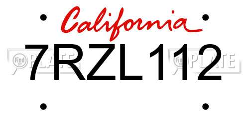 7RZL112 California License Plate