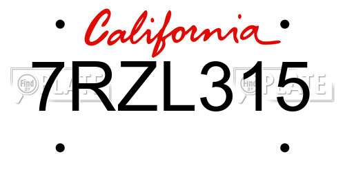 7RZL315 California License Plate