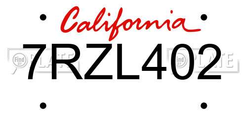 7RZL402 California License Plate