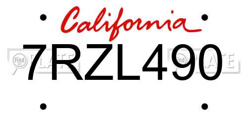7RZL490 California License Plate