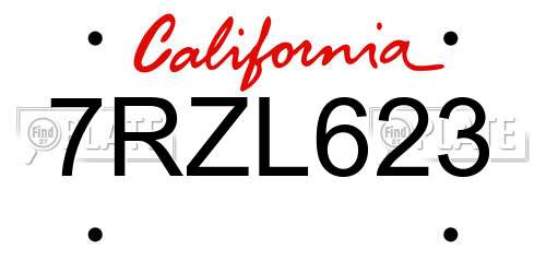 7RZL623 California License Plate