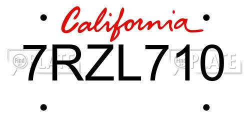 7RZL710 California License Plate