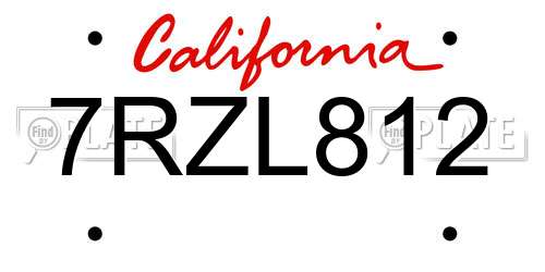 7RZL812 California License Plate