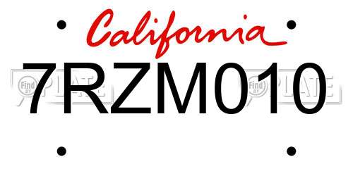 7RZM010 California License Plate