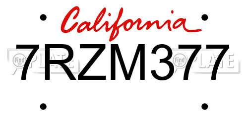 7RZM377 California License Plate