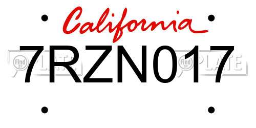 7RZN017 California License Plate