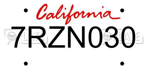 7RZN030 California License Plate