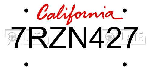 7RZN427 California License Plate