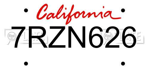 7RZN626 California License Plate