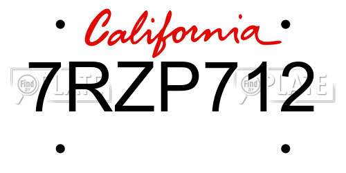 7RZP712 California License Plate