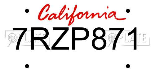 7RZP871 California License Plate