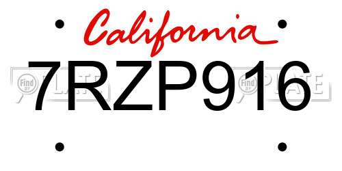 7RZP916 California License Plate