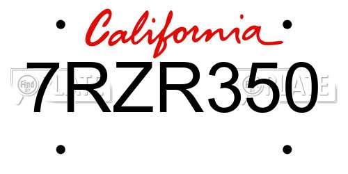 7RZR350 California License Plate