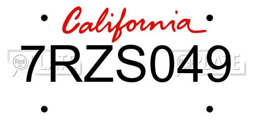 7RZS049 California License Plate