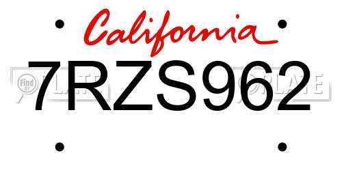 7RZS962 California License Plate