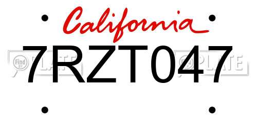 7RZT047 California License Plate