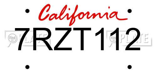 7RZT112 California License Plate