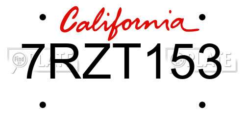 7RZT153 California License Plate
