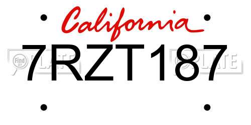 7RZT187 California License Plate