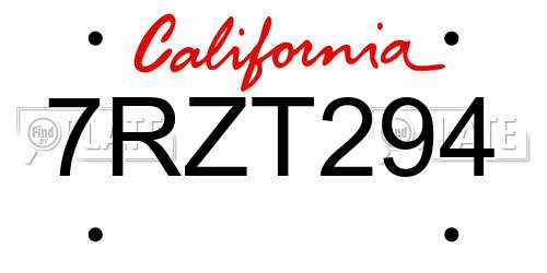 7RZT294 California License Plate