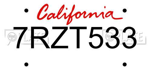 7RZT533 California License Plate