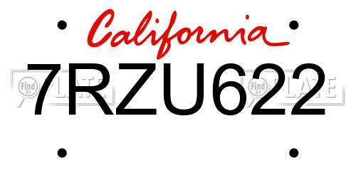 7RZU622 California License Plate
