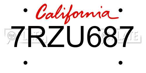 7RZU687 California License Plate