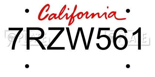 7RZW561 California License Plate