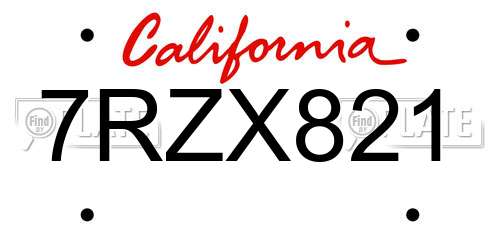 7RZX821 California License Plate