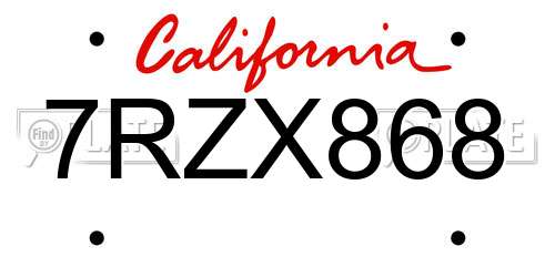 7RZX868 California License Plate