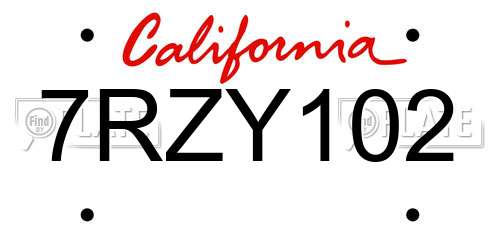 7RZY102 California License Plate