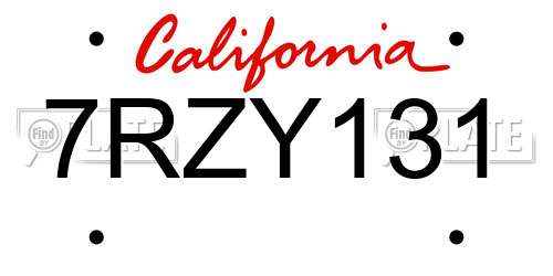 7RZY131 California License Plate
