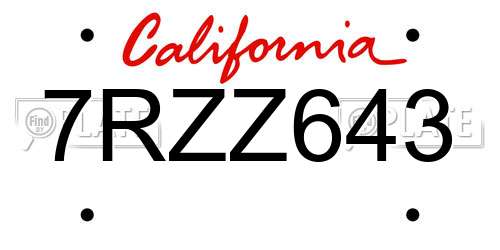 7RZZ643 California License Plate