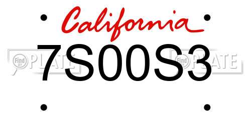 7S00S3 California License Plate