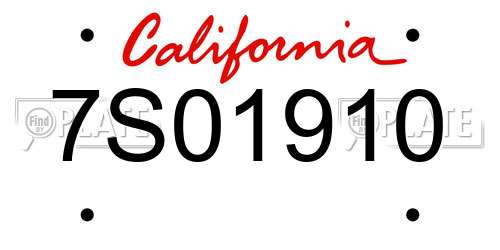 7S01910 California License Plate