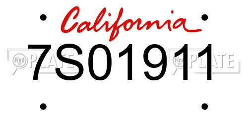 7S01911 California License Plate