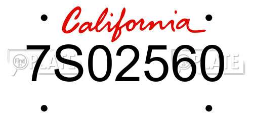 7S02560 California License Plate