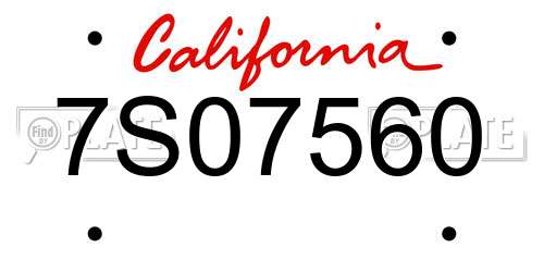 7S07560 California License Plate
