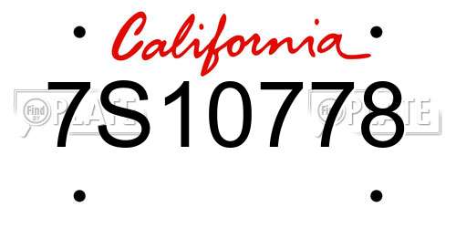7S10778 California License Plate