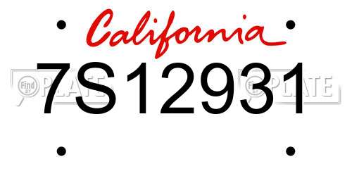 7S12931 California License Plate