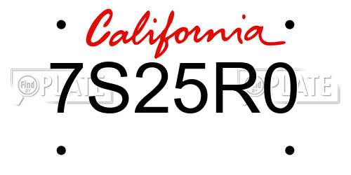 7S25R0 California License Plate