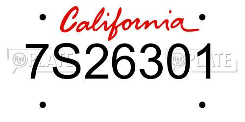 7S26301 California License Plate