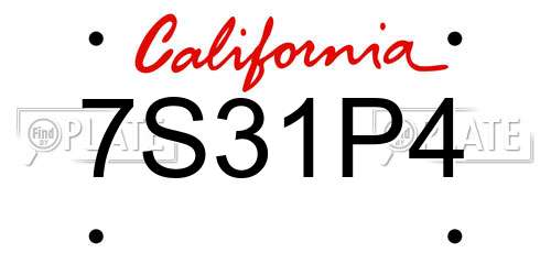 7S31P4 California License Plate